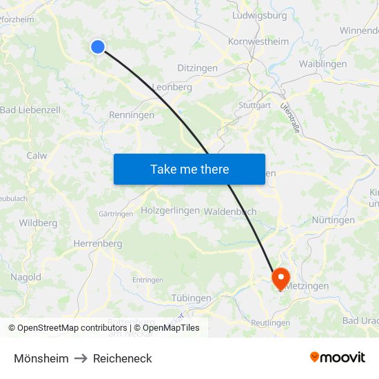 Mönsheim to Reicheneck map