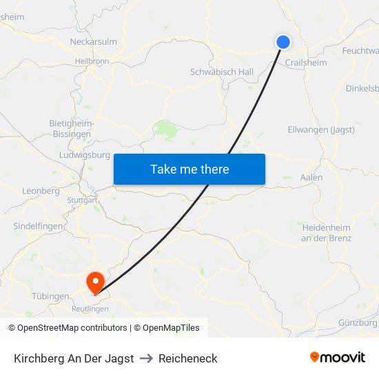 Kirchberg An Der Jagst to Reicheneck map