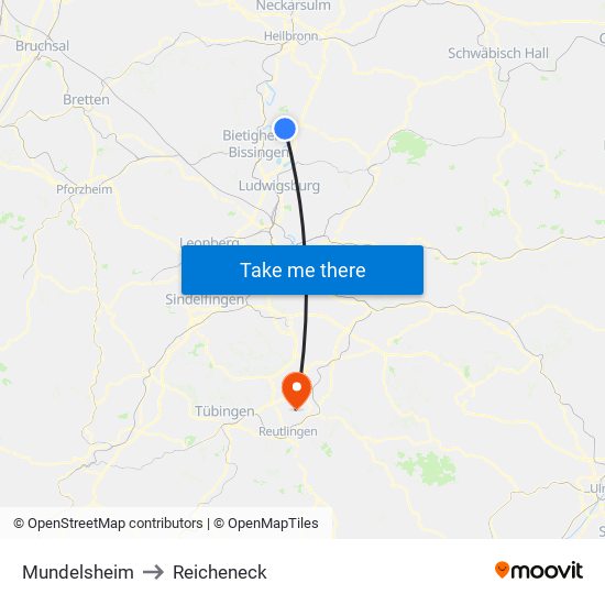 Mundelsheim to Reicheneck map