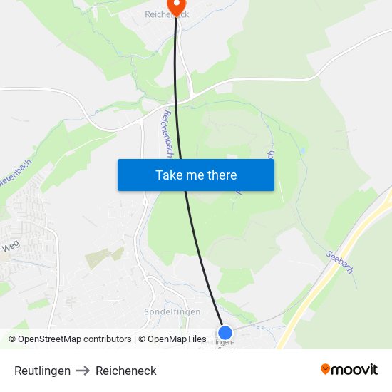 Reutlingen to Reicheneck map