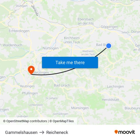 Gammelshausen to Reicheneck map