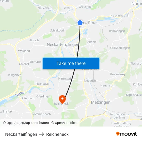 Neckartailfingen to Reicheneck map