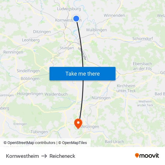 Kornwestheim to Reicheneck map