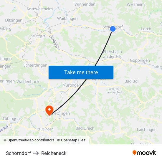 Schorndorf to Reicheneck map