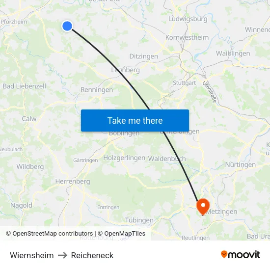 Wiernsheim to Reicheneck map