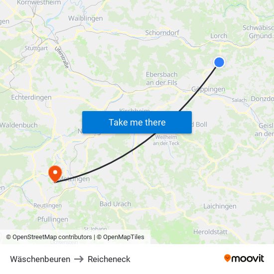 Wäschenbeuren to Reicheneck map