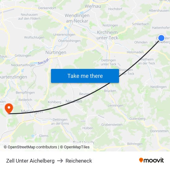 Zell Unter Aichelberg to Reicheneck map