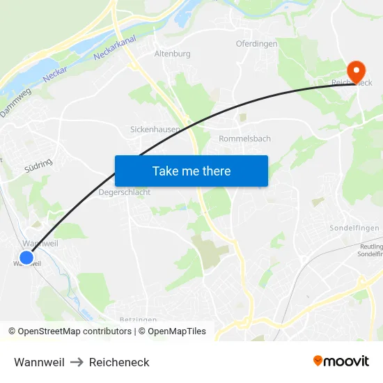 Wannweil to Reicheneck map