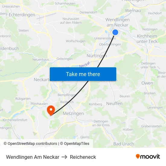 Wendlingen Am Neckar to Reicheneck map