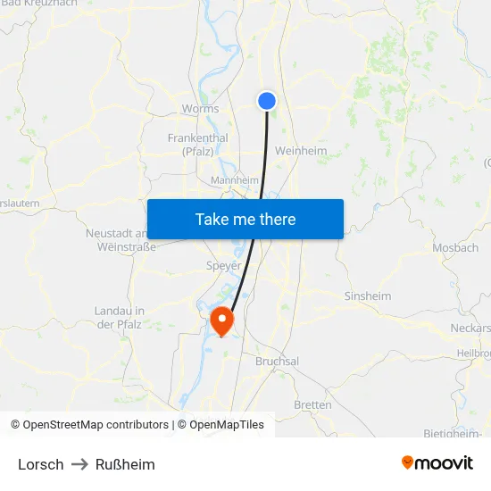 Lorsch to Rußheim map