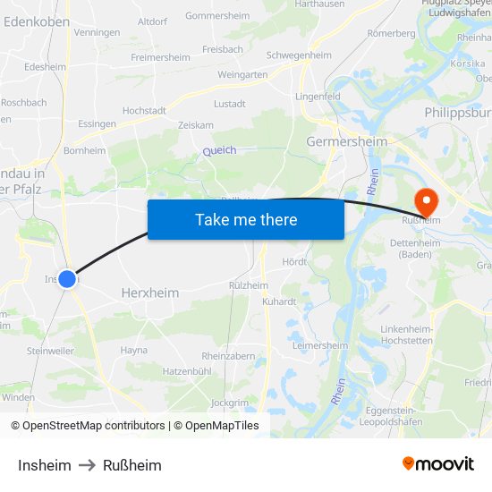 Insheim to Rußheim map