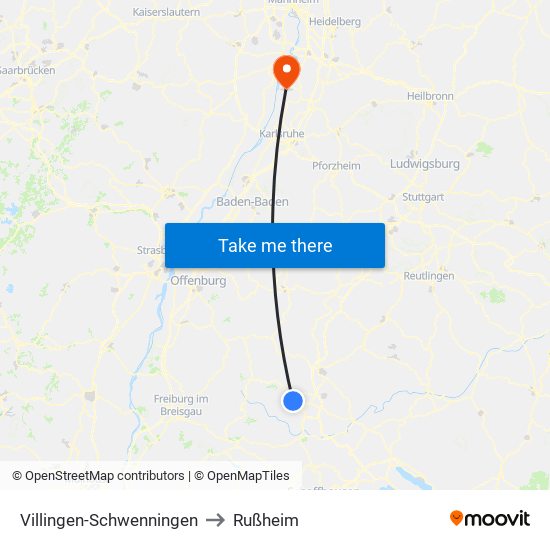 Villingen-Schwenningen to Rußheim map