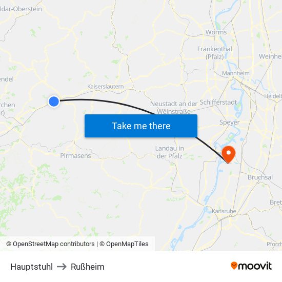 Hauptstuhl to Rußheim map