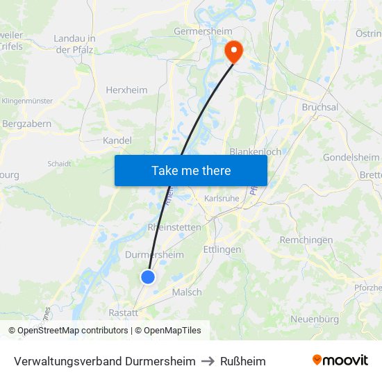 Verwaltungsverband Durmersheim to Rußheim map