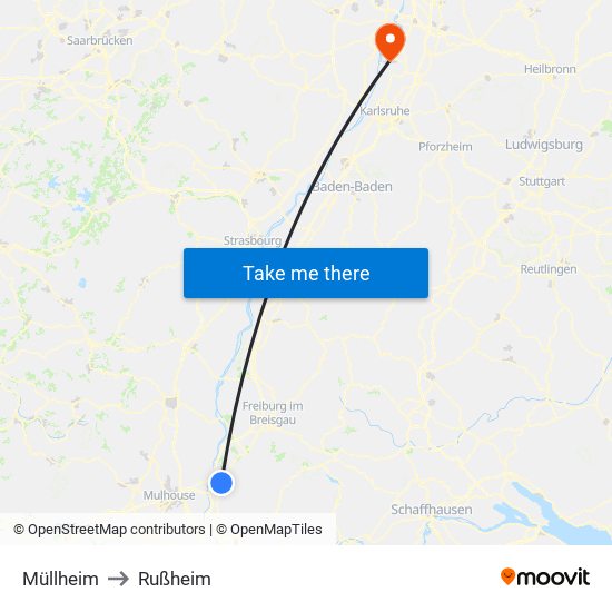 Müllheim to Rußheim map