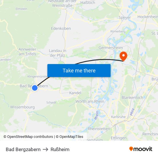 Bad Bergzabern to Rußheim map