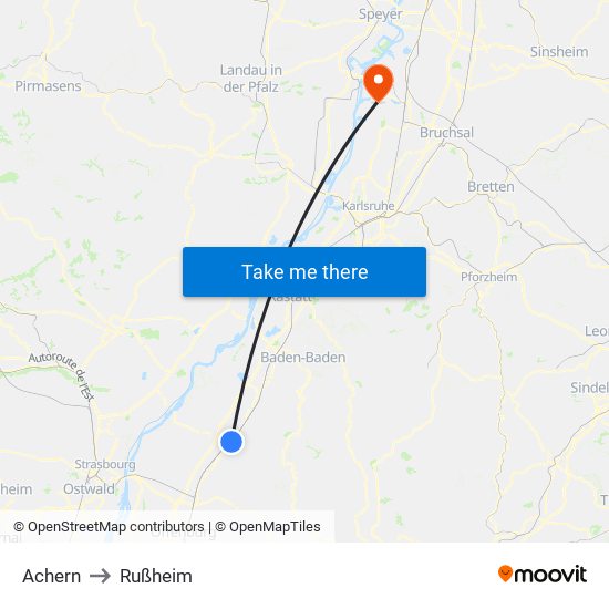 Achern to Rußheim map