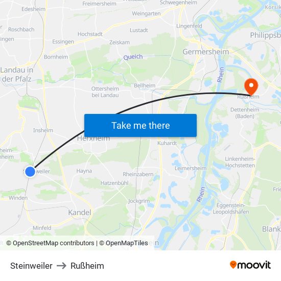 Steinweiler to Rußheim map