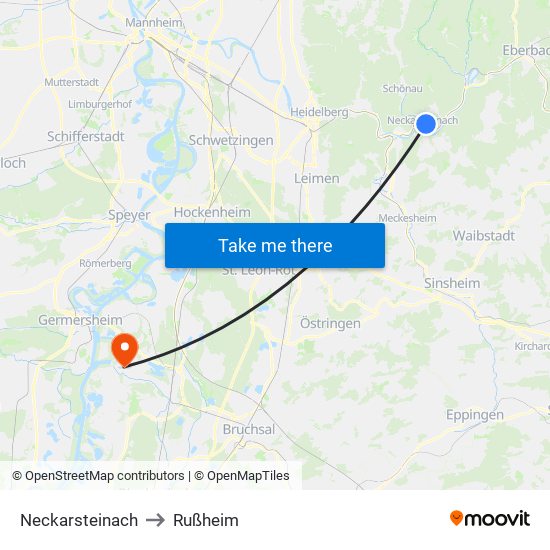 Neckarsteinach to Rußheim map