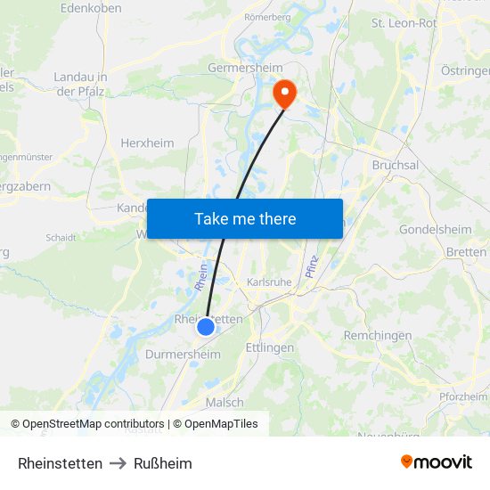 Rheinstetten to Rußheim map