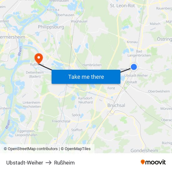 Ubstadt-Weiher to Rußheim map