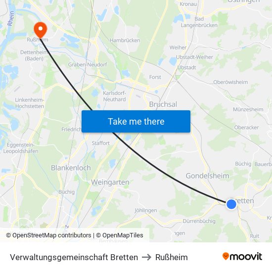 Verwaltungsgemeinschaft Bretten to Rußheim map