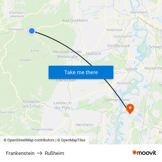 Frankenstein to Rußheim map