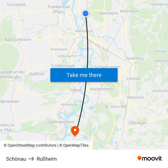 Schönau to Rußheim map