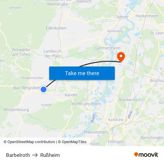 Barbelroth to Rußheim map