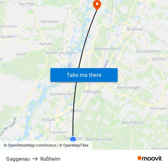 Gaggenau to Rußheim map