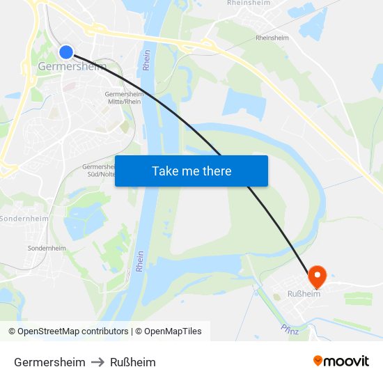 Germersheim to Rußheim map