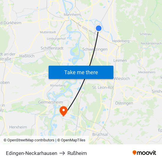 Edingen-Neckarhausen to Rußheim map