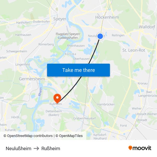 Neulußheim to Rußheim map