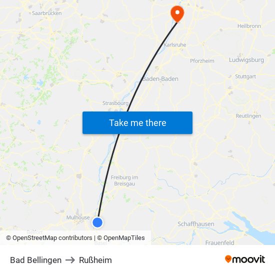 Bad Bellingen to Rußheim map