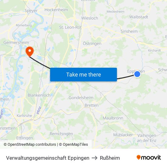 Verwaltungsgemeinschaft Eppingen to Rußheim map