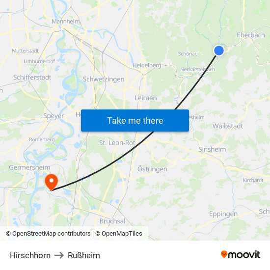Hirschhorn to Rußheim map