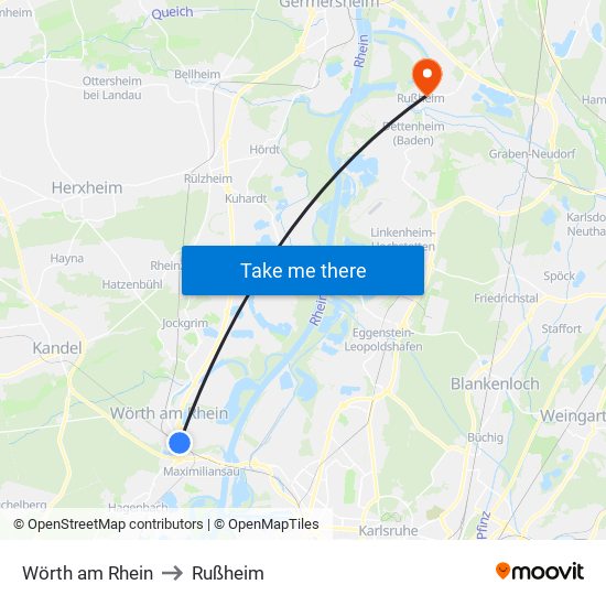 Wörth am Rhein to Rußheim map