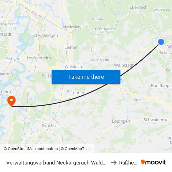 Verwaltungsverband Neckargerach-Waldbrunn to Rußheim map