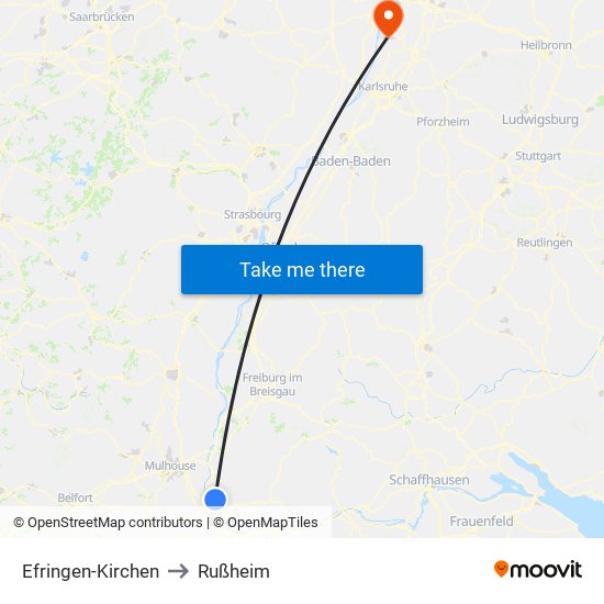 Efringen-Kirchen to Rußheim map