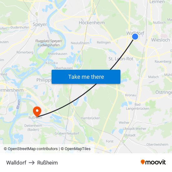 Walldorf to Rußheim map