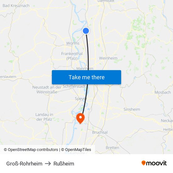 Groß-Rohrheim to Rußheim map