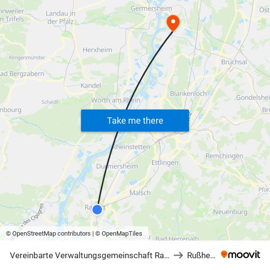 Vereinbarte Verwaltungsgemeinschaft Rastatt to Rußheim map