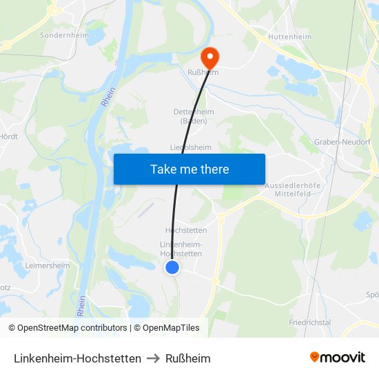 Linkenheim-Hochstetten to Rußheim map