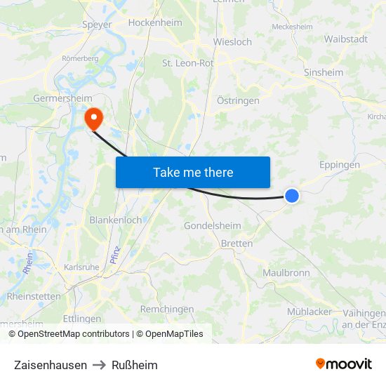 Zaisenhausen to Rußheim map