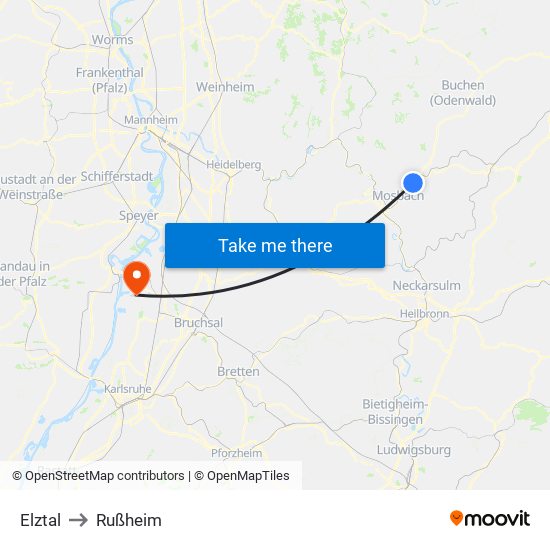 Elztal to Rußheim map