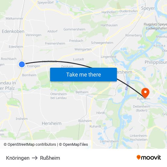 Knöringen to Rußheim map