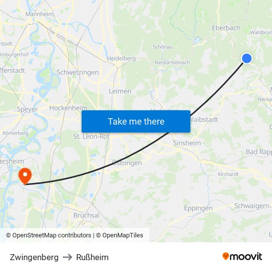 Zwingenberg to Rußheim map