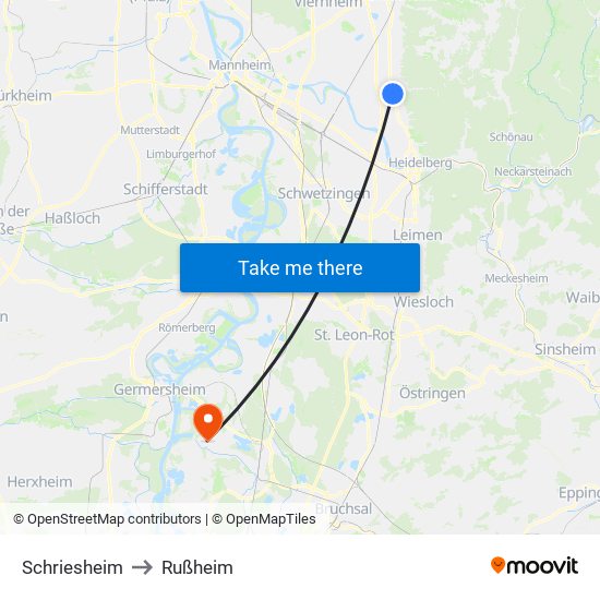 Schriesheim to Rußheim map