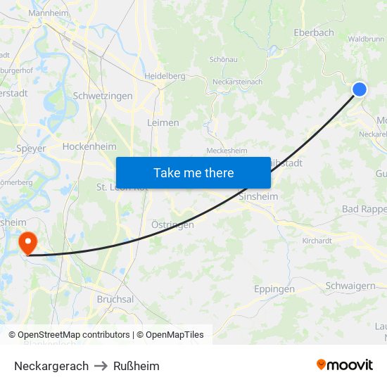 Neckargerach to Rußheim map
