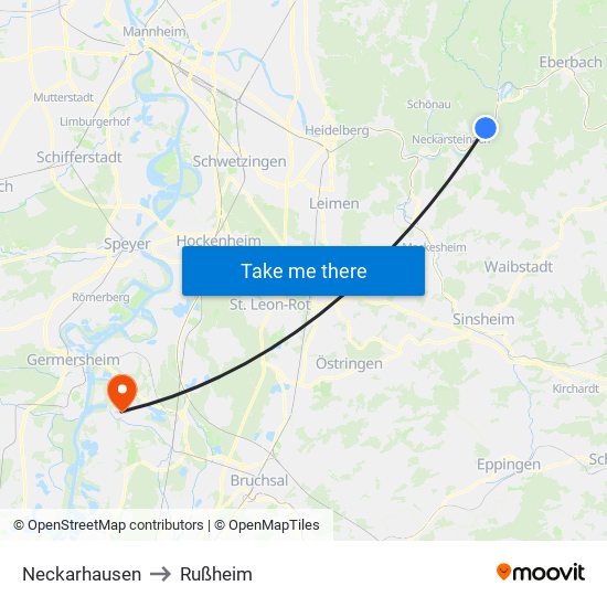 Neckarhausen to Rußheim map